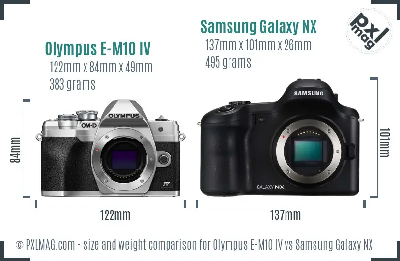 Olympus E-M10 IV vs Samsung Galaxy NX size comparison