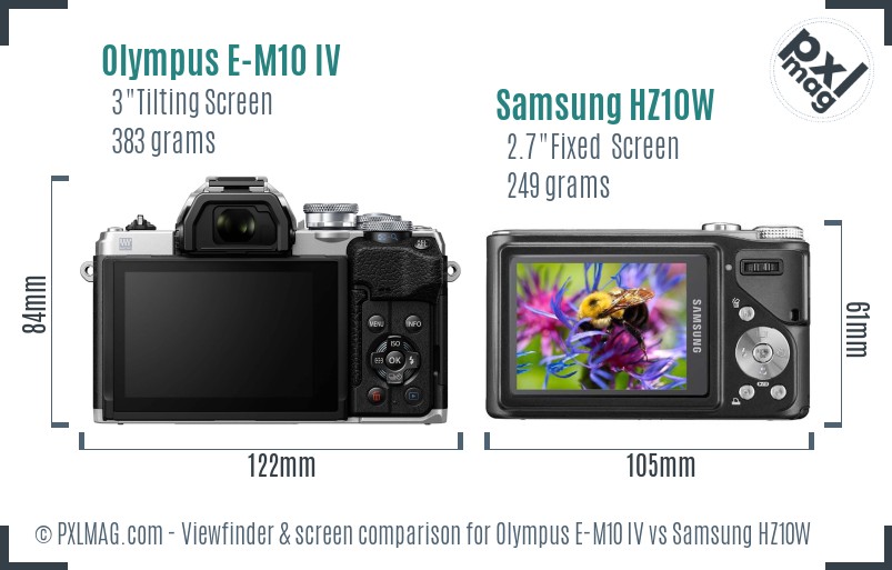 Olympus E-M10 IV vs Samsung HZ10W Screen and Viewfinder comparison