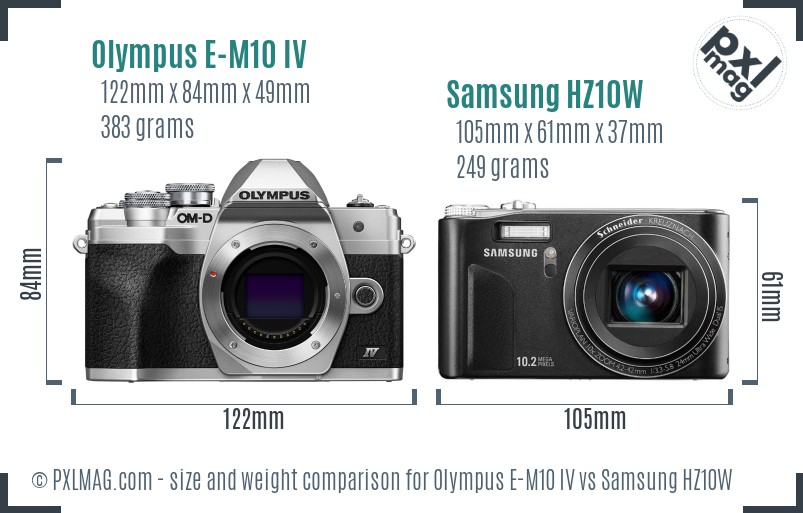Olympus E-M10 IV vs Samsung HZ10W size comparison