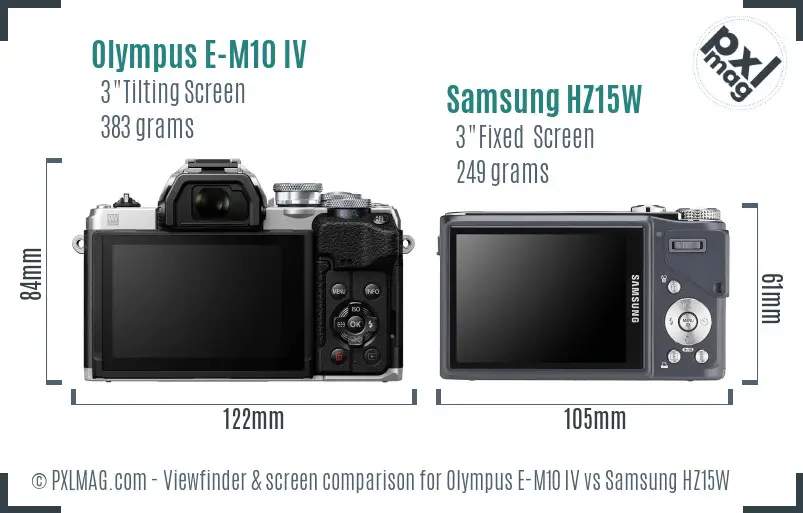 Olympus E-M10 IV vs Samsung HZ15W Screen and Viewfinder comparison