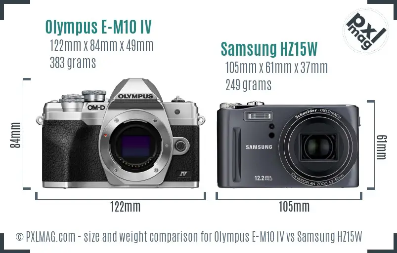 Olympus E-M10 IV vs Samsung HZ15W size comparison