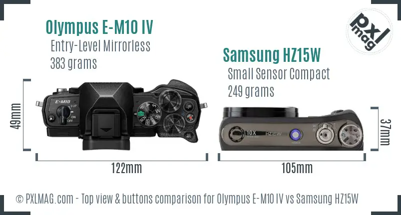 Olympus E-M10 IV vs Samsung HZ15W top view buttons comparison