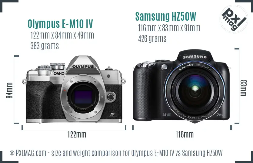 Olympus E-M10 IV vs Samsung HZ50W size comparison