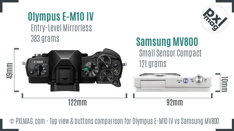 Olympus E-M10 IV vs Samsung MV800 top view buttons comparison