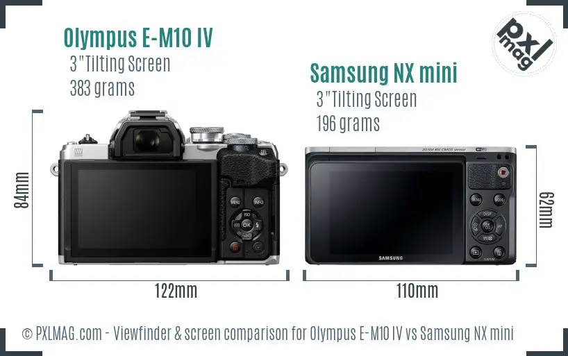 Olympus E-M10 IV vs Samsung NX mini Screen and Viewfinder comparison