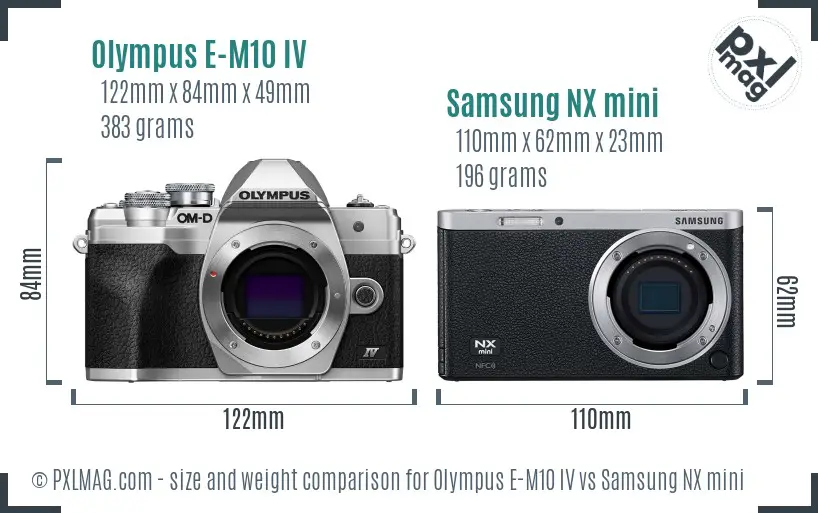 Olympus E-M10 IV vs Samsung NX mini size comparison