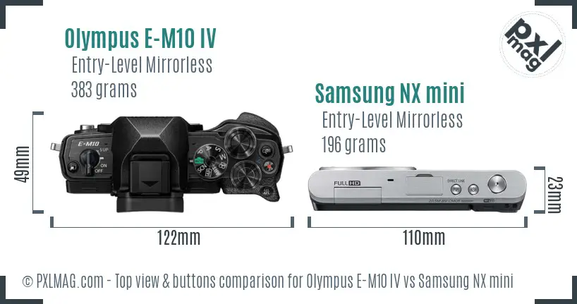 Olympus E-M10 IV vs Samsung NX mini top view buttons comparison