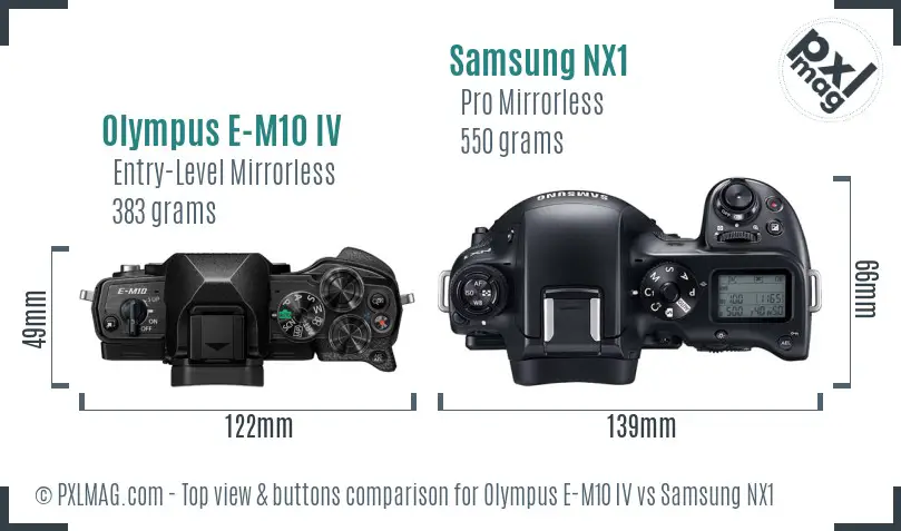 Olympus E-M10 IV vs Samsung NX1 top view buttons comparison