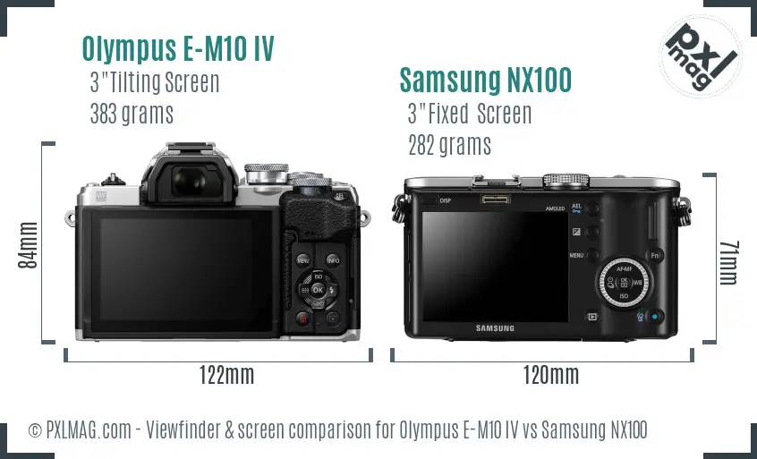 Olympus E-M10 IV vs Samsung NX100 Screen and Viewfinder comparison