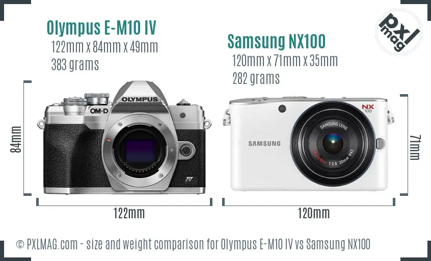 Olympus E-M10 IV vs Samsung NX100 size comparison