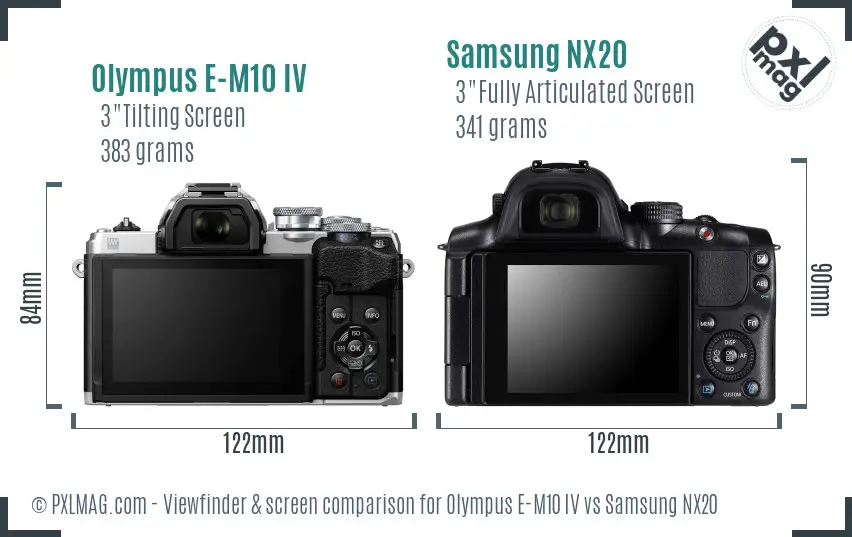 Olympus E-M10 IV vs Samsung NX20 Screen and Viewfinder comparison