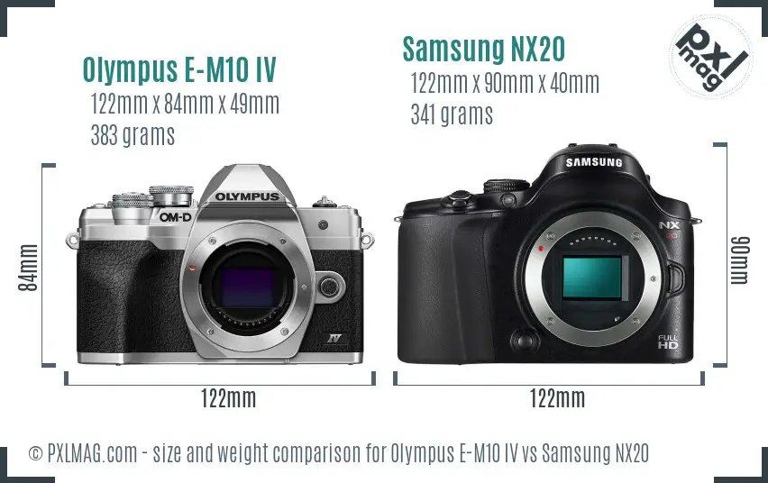 Olympus E-M10 IV vs Samsung NX20 size comparison