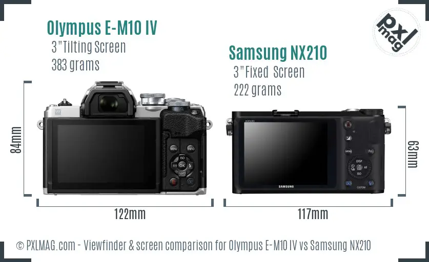 Olympus E-M10 IV vs Samsung NX210 Screen and Viewfinder comparison