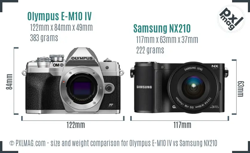 Olympus E-M10 IV vs Samsung NX210 size comparison