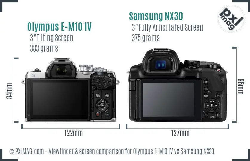 Olympus E-M10 IV vs Samsung NX30 Screen and Viewfinder comparison