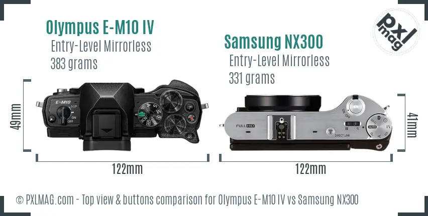 Olympus E-M10 IV vs Samsung NX300 top view buttons comparison