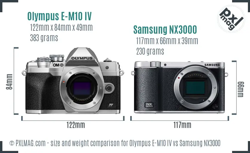 Olympus E-M10 IV vs Samsung NX3000 size comparison