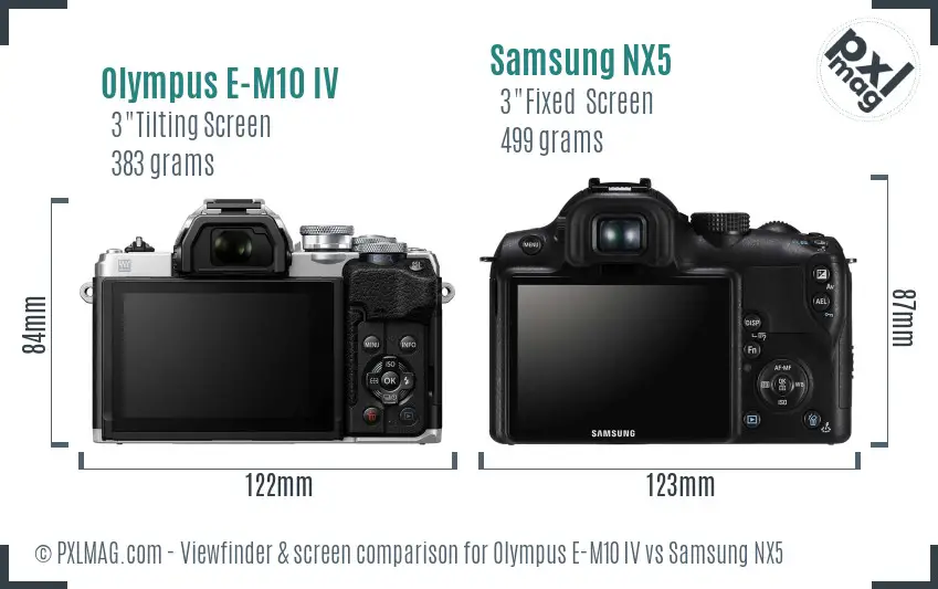 Olympus E-M10 IV vs Samsung NX5 Screen and Viewfinder comparison