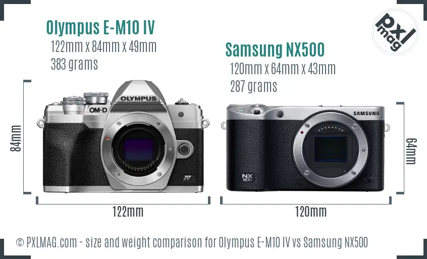 Olympus E-M10 IV vs Samsung NX500 size comparison Olympus E-M10 IV vs Samsung NX500 size comparison