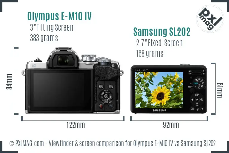 Olympus E-M10 IV vs Samsung SL202 Screen and Viewfinder comparison