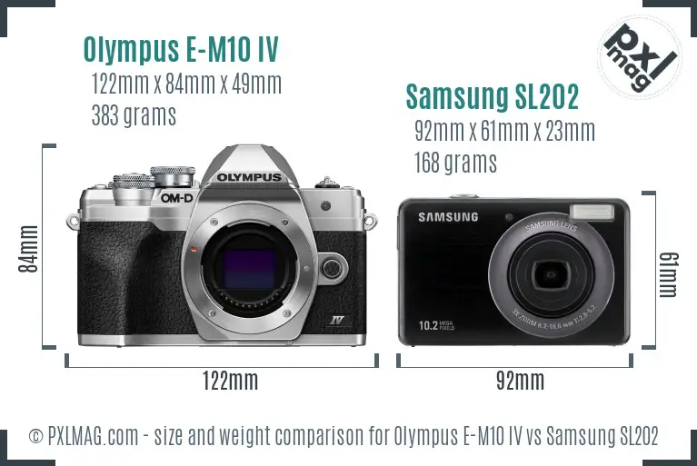Olympus E-M10 IV vs Samsung SL202 size comparison