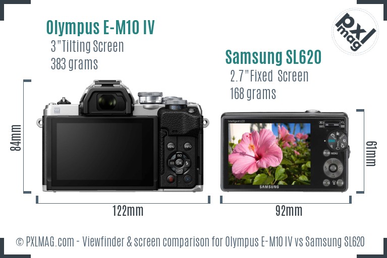 Olympus E-M10 IV vs Samsung SL620 Screen and Viewfinder comparison