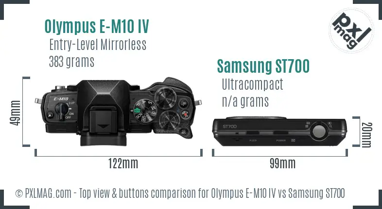 Olympus E-M10 IV vs Samsung ST700 top view buttons comparison