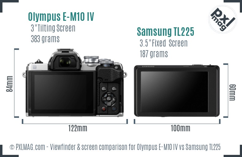Olympus E-M10 IV vs Samsung TL225 Screen and Viewfinder comparison