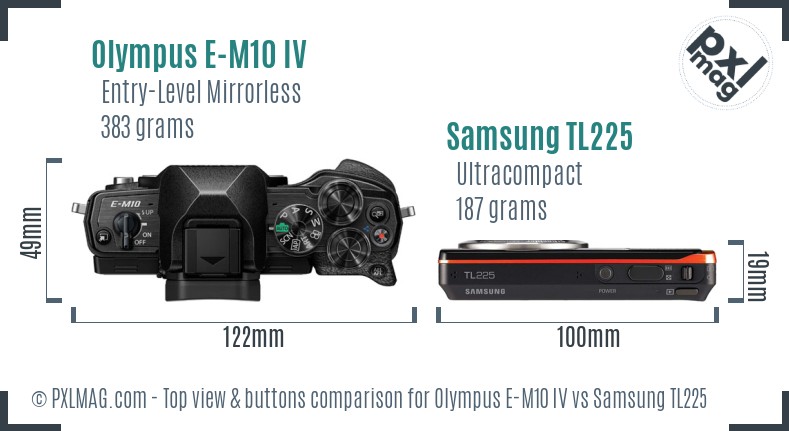 Olympus E-M10 IV vs Samsung TL225 top view buttons comparison