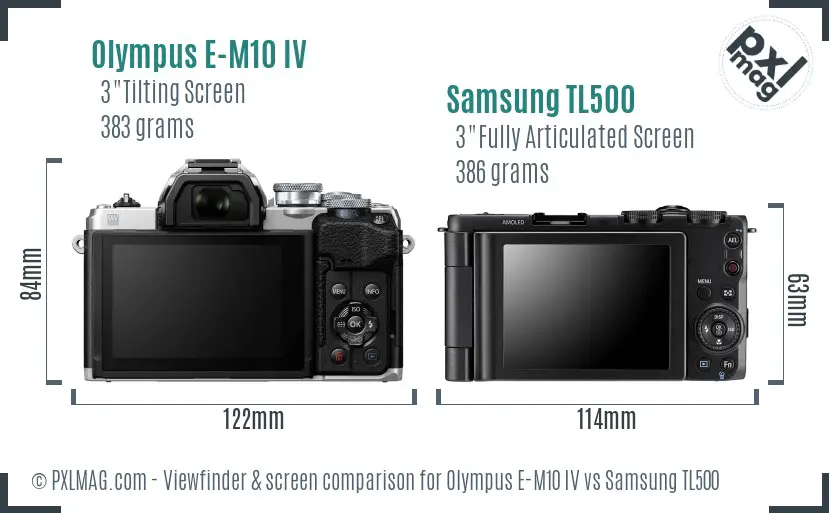 Olympus E-M10 IV vs Samsung TL500 Screen and Viewfinder comparison