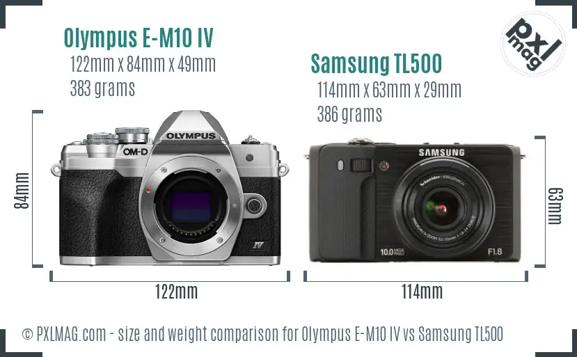 Olympus E-M10 IV vs Samsung TL500 size comparison