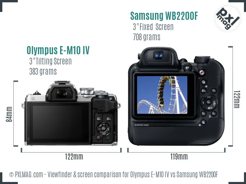 Olympus E-M10 IV vs Samsung WB2200F Screen and Viewfinder comparison