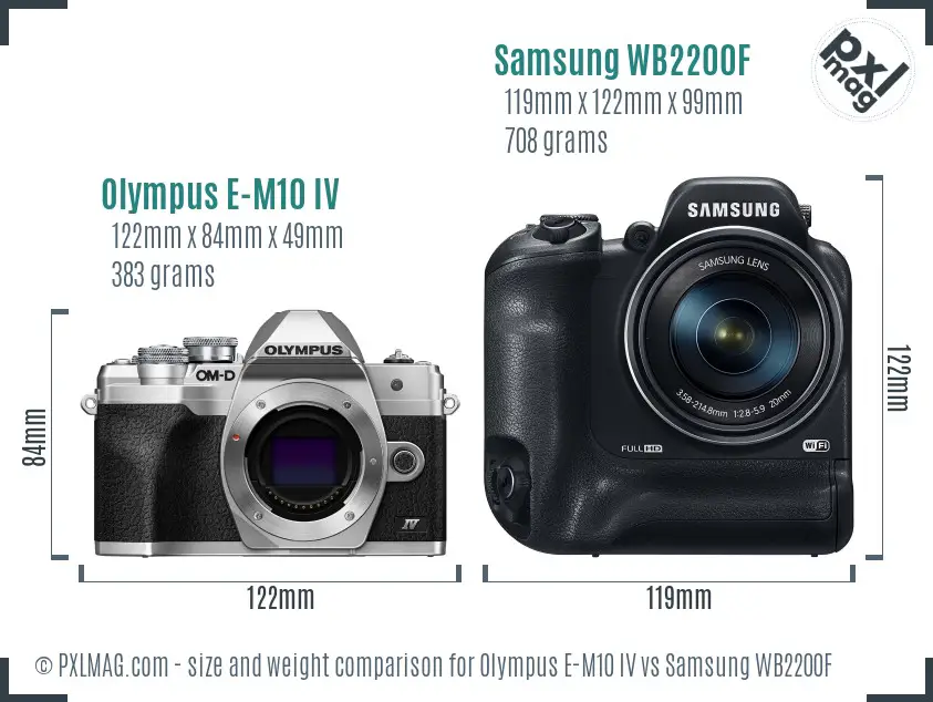 Olympus E-M10 IV vs Samsung WB2200F size comparison