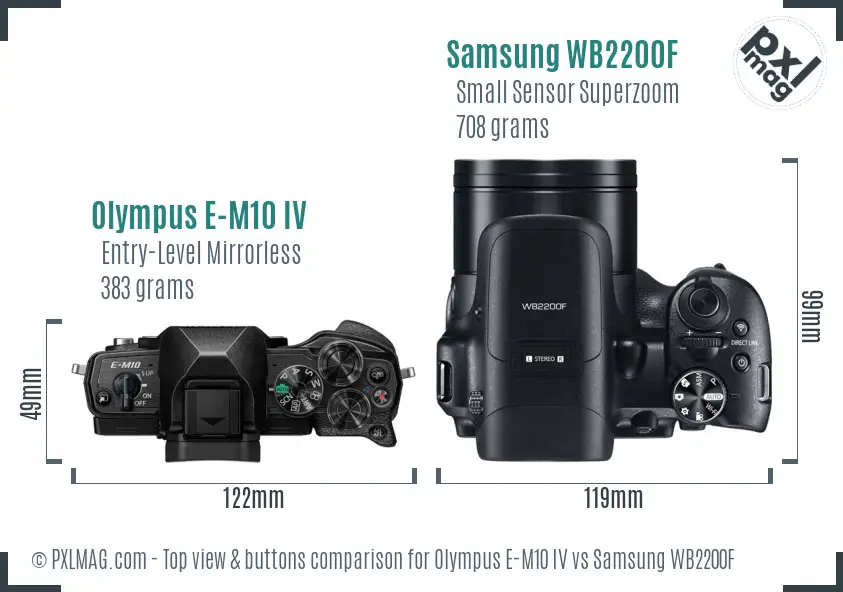 Olympus E-M10 IV vs Samsung WB2200F top view buttons comparison