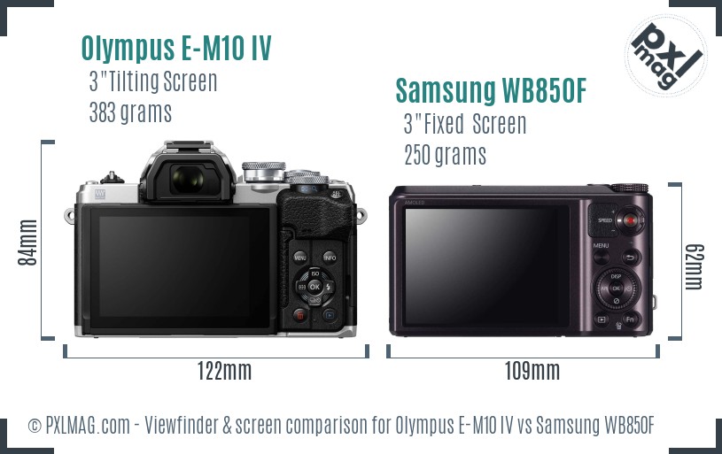 Olympus E-M10 IV vs Samsung WB850F Screen and Viewfinder comparison