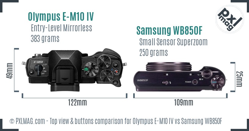 Olympus E-M10 IV vs Samsung WB850F top view buttons comparison
