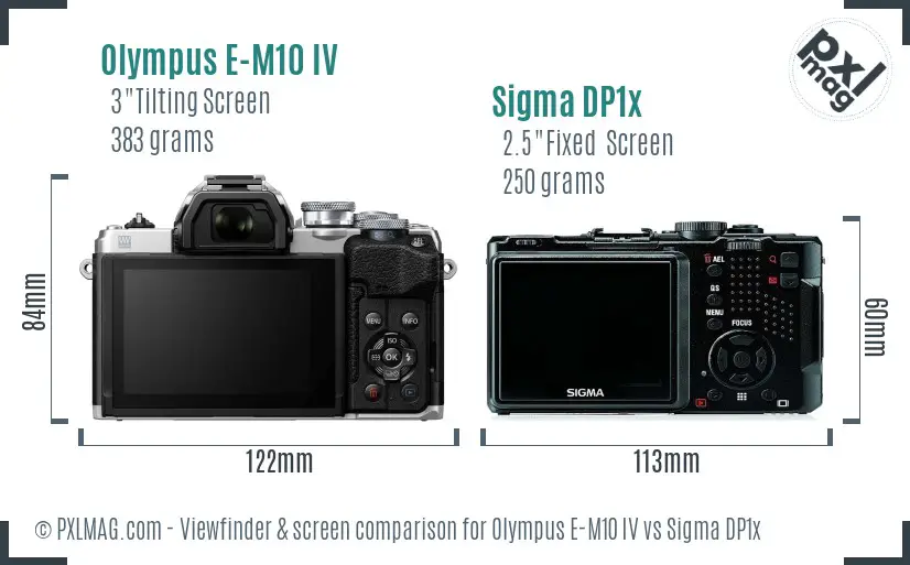 Olympus E-M10 IV vs Sigma DP1x Screen and Viewfinder comparison