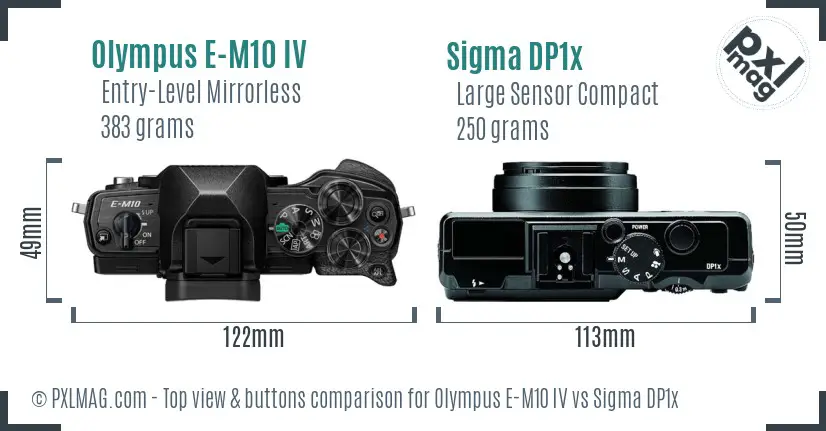 Olympus E-M10 IV vs Sigma DP1x top view buttons comparison