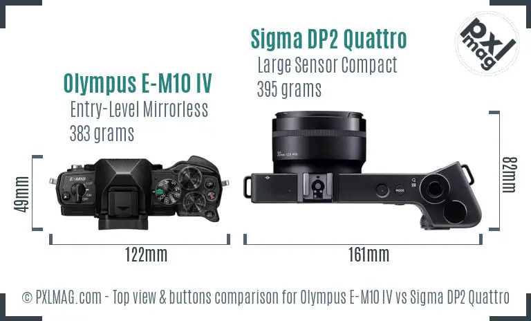 Olympus E-M10 IV vs Sigma DP2 Quattro top view buttons comparison