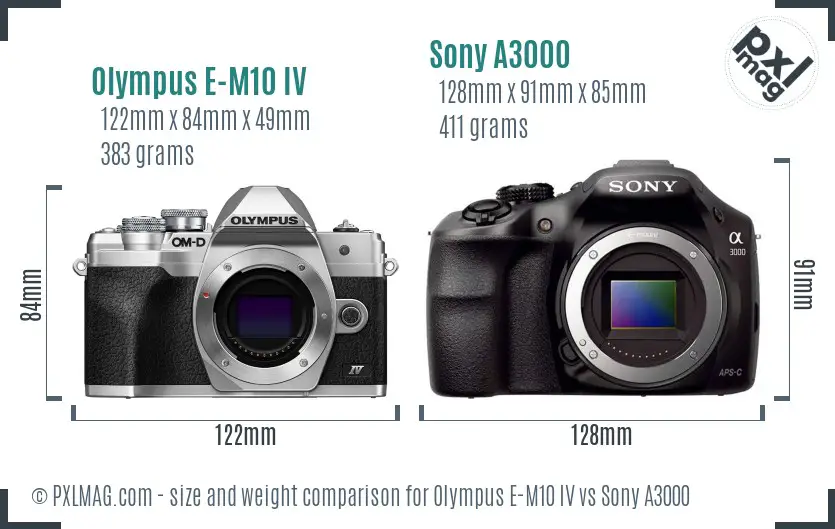 Olympus E-M10 IV vs Sony A3000 size comparison