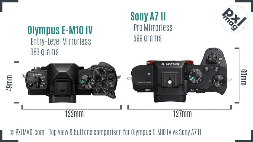 Olympus E-M10 IV vs Sony A7 II top view buttons comparison