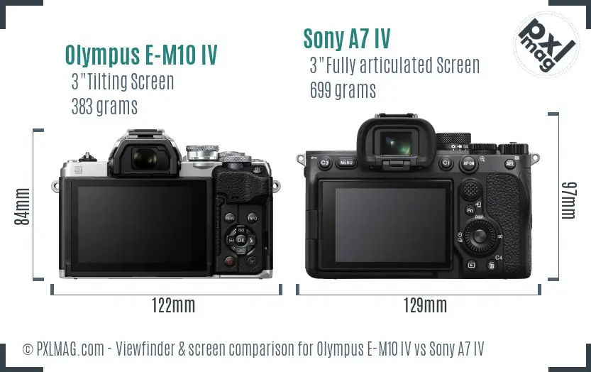 Olympus E-M10 IV vs Sony A7 IV Screen and Viewfinder comparison