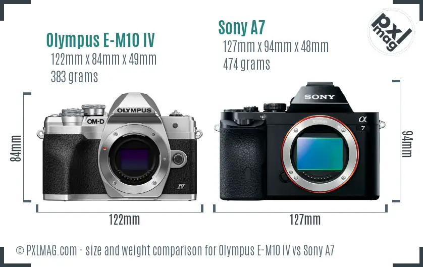 Olympus E-M10 IV vs Sony A7 size comparison