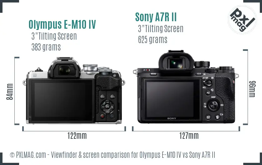 Olympus E-M10 IV vs Sony A7R II Screen and Viewfinder comparison