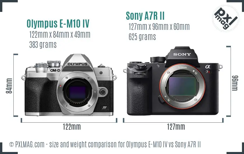Olympus E-M10 IV vs Sony A7R II size comparison