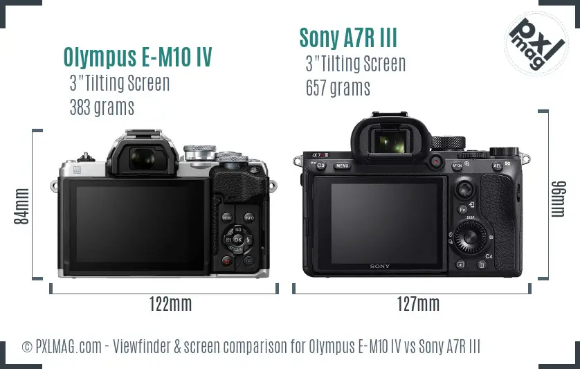 Olympus E-M10 IV vs Sony A7R III Screen and Viewfinder comparison
