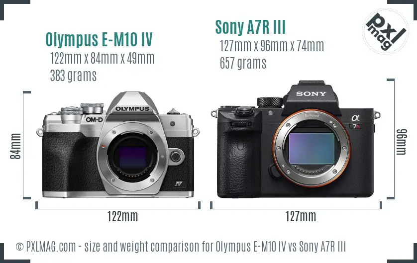 Olympus E-M10 IV vs Sony A7R III size comparison