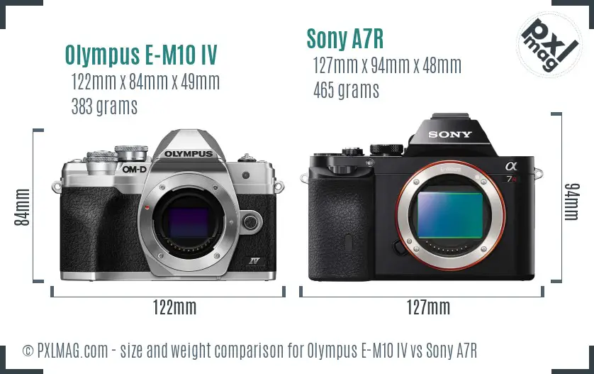 Olympus E-M10 IV vs Sony A7R size comparison