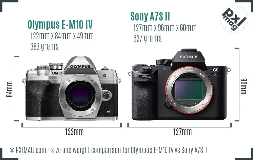 Olympus E-M10 IV vs Sony A7S II size comparison