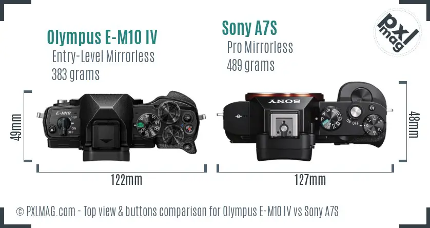 Olympus E-M10 IV vs Sony A7S top view buttons comparison